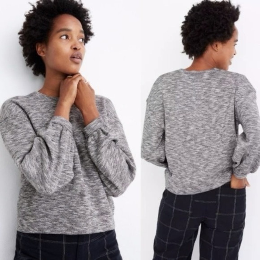 MADEWELL Heathered Grey Textured Crewneck Sweatshirt Balloon Sleeves Size L
